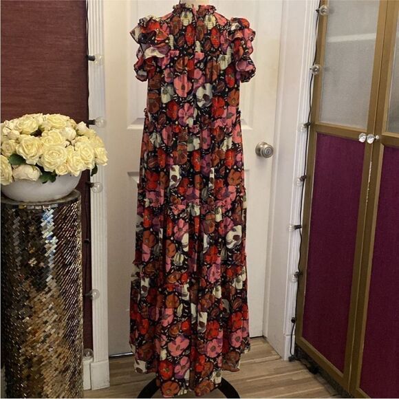 Cinq à Sept High Low Floral Dress - Pink and Black, US0 - Picture 10 of 13